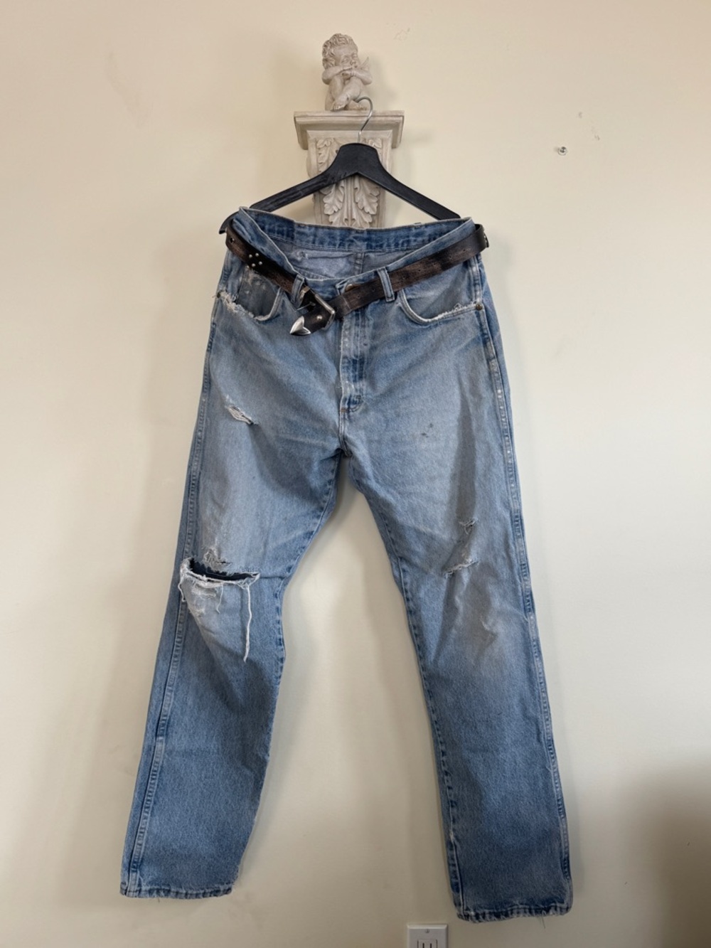 Light Blue Vintage 90s Distressed Wrangler Men's Jeans